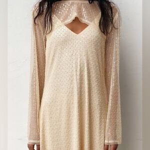 Zara sequin cream ivory bolero cropped dinner dressy S